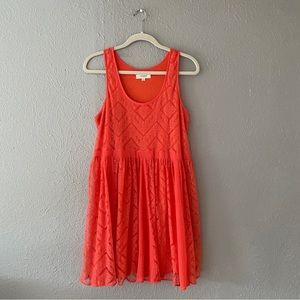 Umgee Boho Salmon Pink Flowy Lace Dress - Size Large